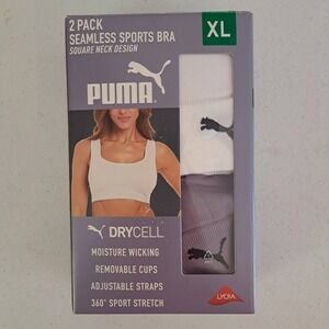 Puma Sport Bra 2 Pack Women XL White Purple New Seamless Square Neck 816-239-CB5